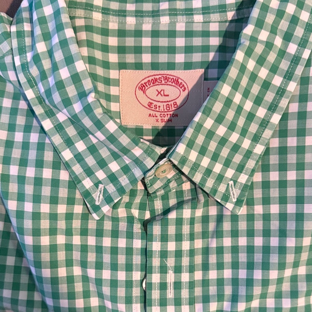Brooks Brothers Green and White Checkered Shirt